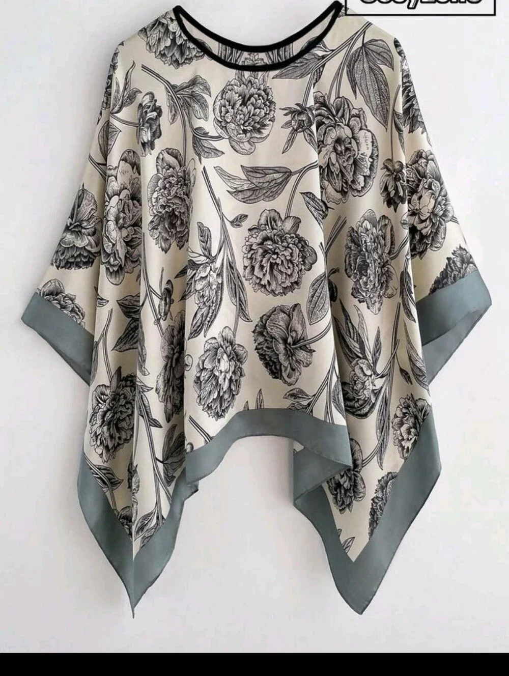 BRAND NEW ** Cream Floral Silk-Like Shawl with Sage Trim